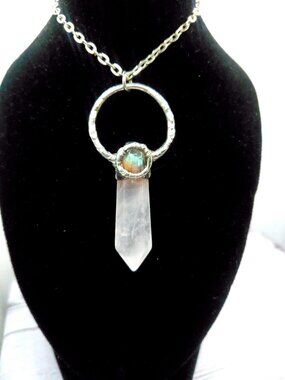 Quartz and labradorite crystal necklace handmade